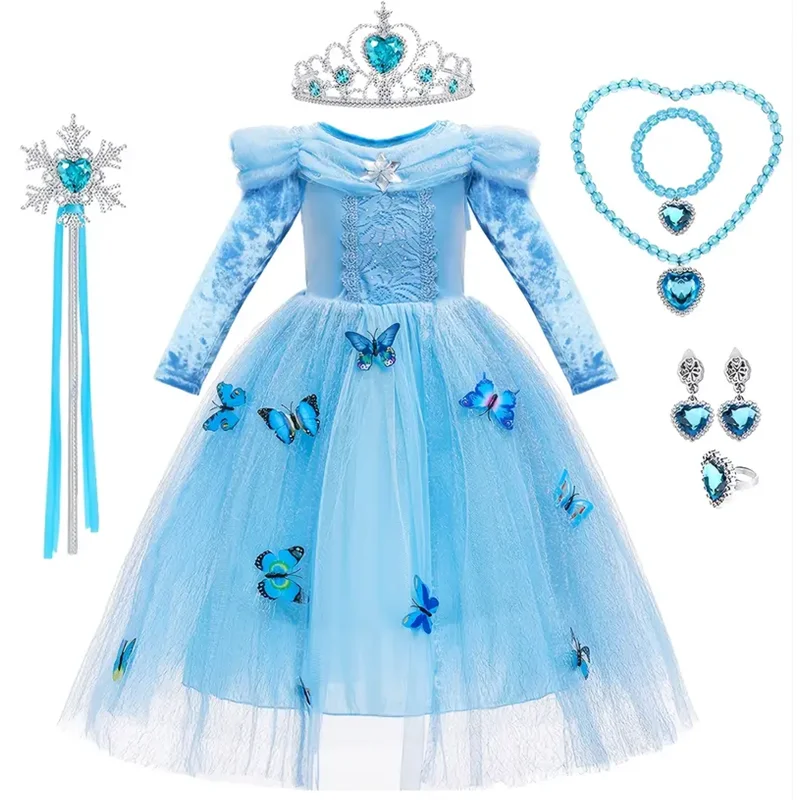 

Платье принцессы для девочек 4-10 лет, одежда на день рождения, косплей-платье Эльзы Снежной королевы, Карнавальная вечеринка, костюм на Хэллоуин для детей