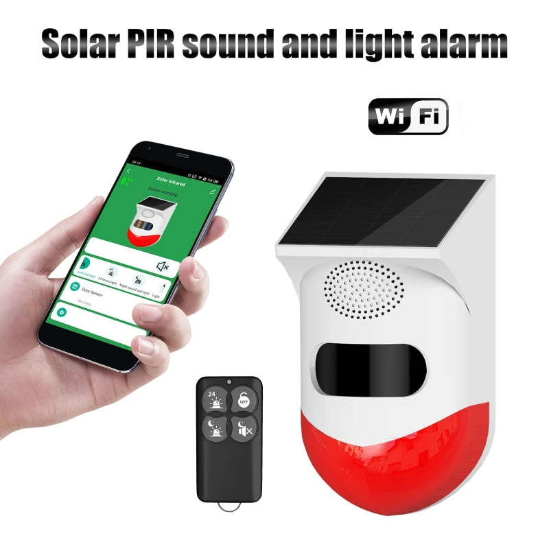 

Tuya Wi-Fi инфракрасный датчик движения на солнечной энергии, детектор сирены, стробоскопическая сигнализация, водонепроницаемая для домашнего двора, наружной безопасности