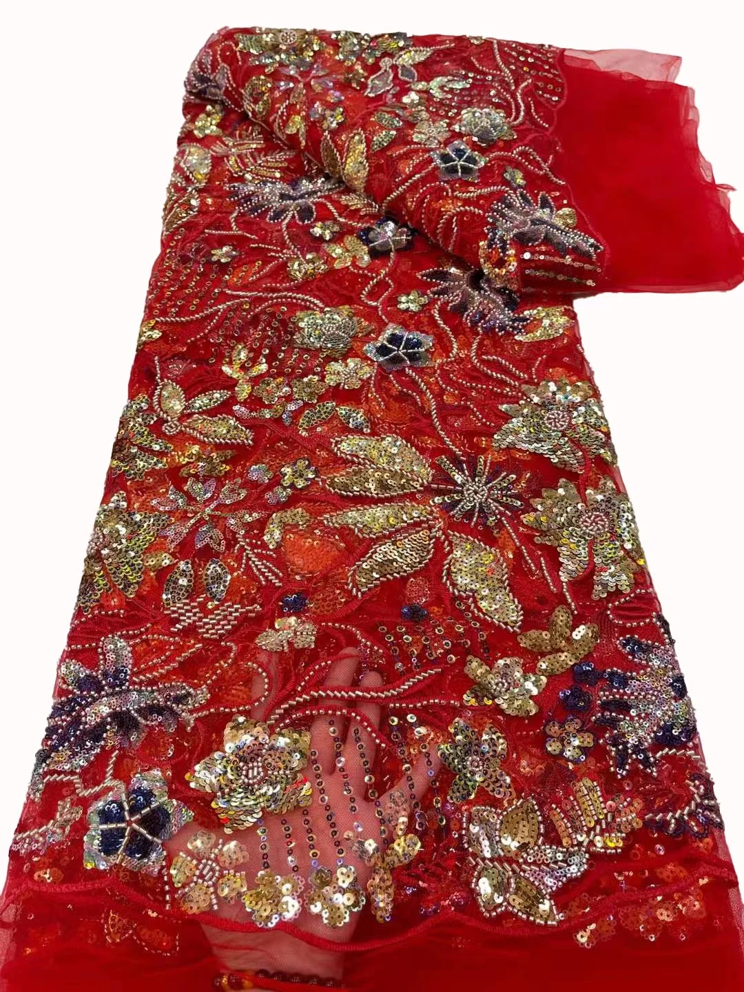 

Новое многоцветное кружевное платье с вышивкой, изысканное кружевное вечернее платье с бусинами и блестками, 5 ярдов