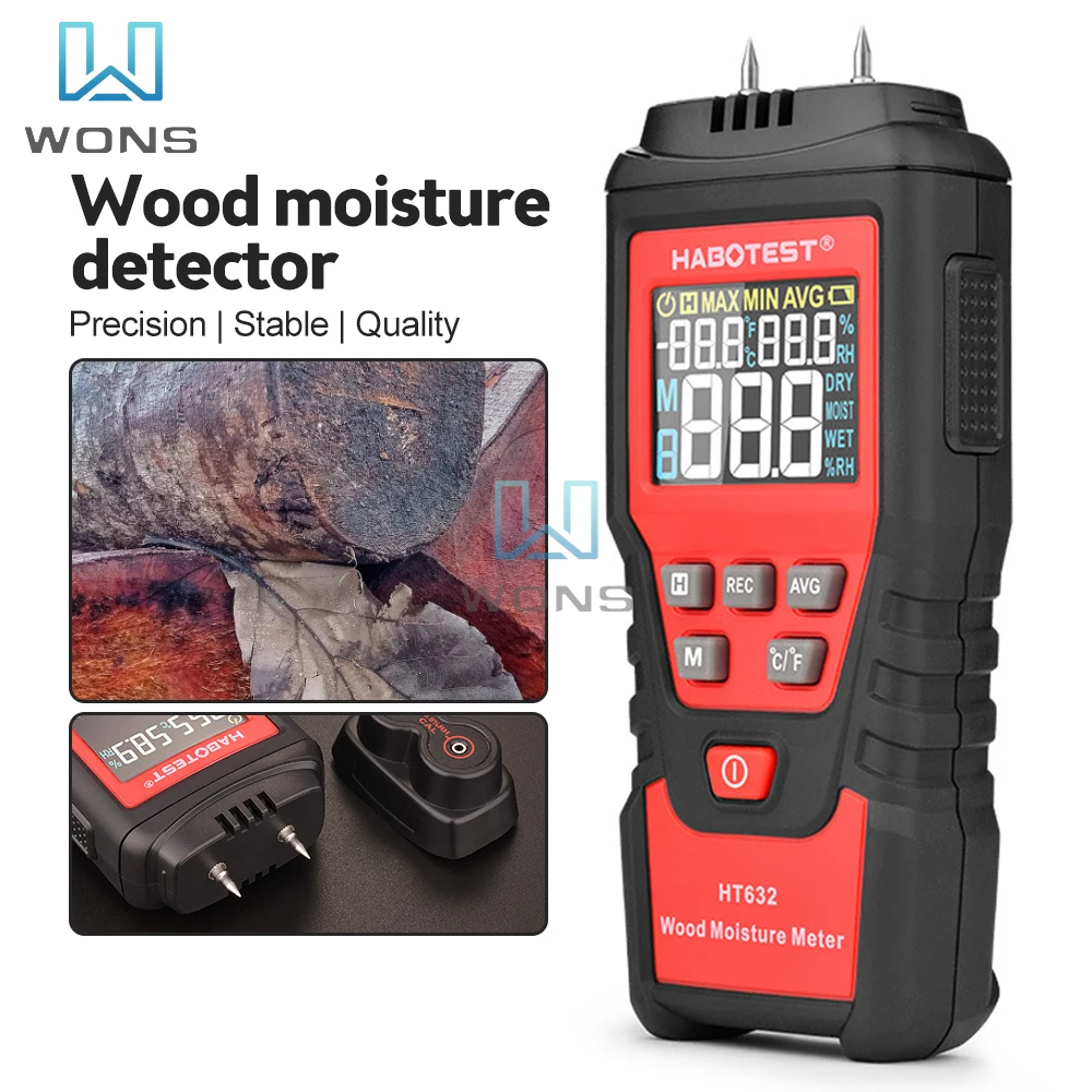 

HT632 Digital Wood Moisture Meter Wall Water Tester Humidity Meter Two Pins Hygrometer Concrete Cement Brick Detector