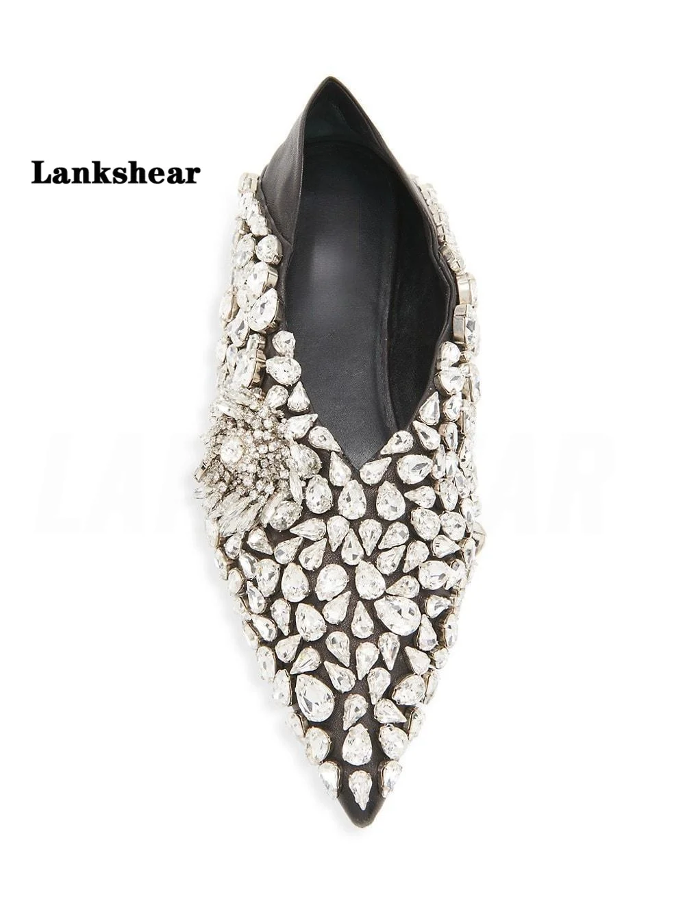 Crystal Diamond Pointed Toe Women Flats Luxury Designer Loafers Genuine Leather Rhinestone British Style Women Shoes