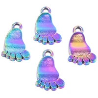 10pcs alloy rainbow color footprint charms pendant accessories for gift jewelry making earring keychain necklace metal bulk