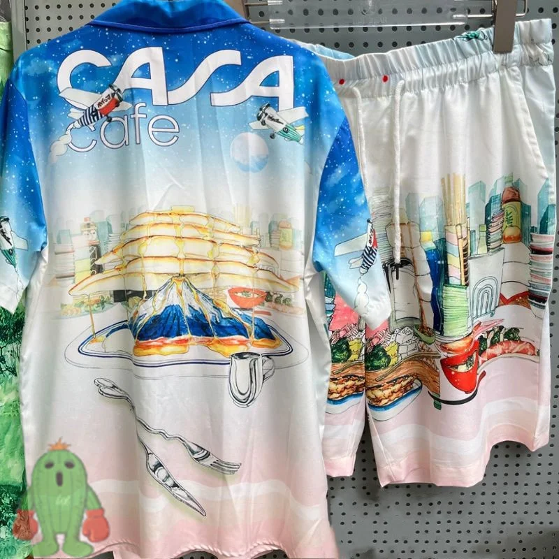 

Мужские и женские праздничные рубашки дома с изображением вкусной еды, Гавайские рубашки с архитектурным рисунком Касабланки