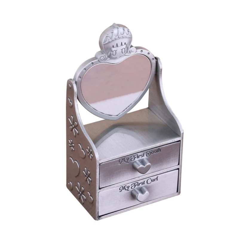 

European Newborn Baby First Tooth Chest Box Metal Trinket Storage Case