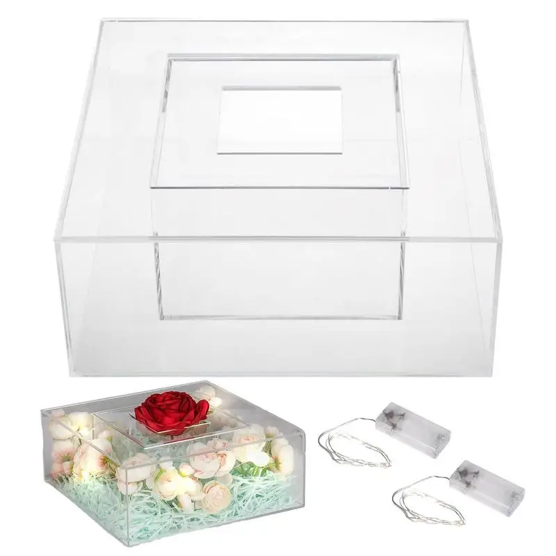 

Acrylic Fillable Cake Stand Square Dessert Bakery Stand Clear Acrylic Square Cylinder Display Box For Party Birthday Engagement