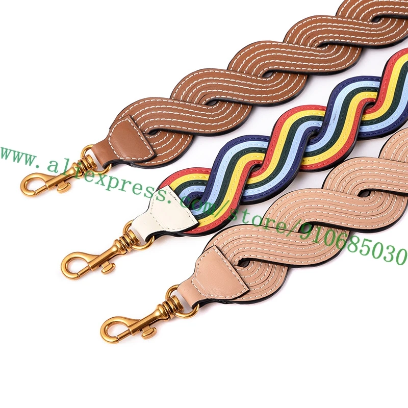 Top Grade Real Calf Leather Bag Strap For Designer Lady Handbag Women Shoulder Carrying Belt Wavy Twisted
