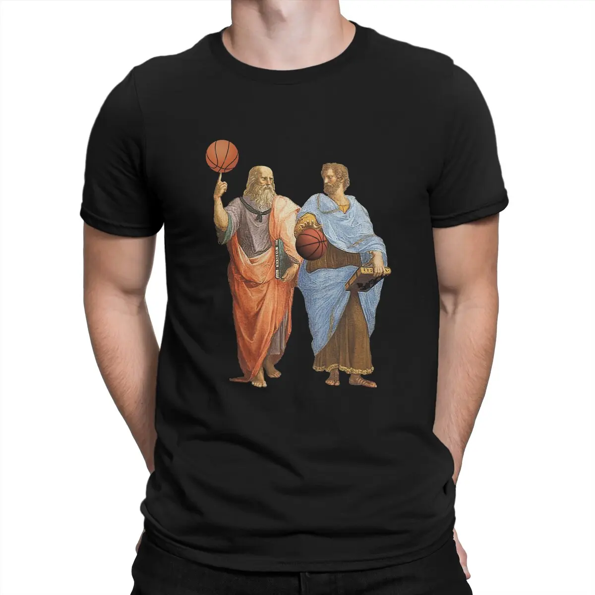 

Hipster Plato and Aristotle in Epic Basketball Match T-Shirts Men Crew Neck Cotton T Shirts Philosophy Short Sleeve Tee Shirt
