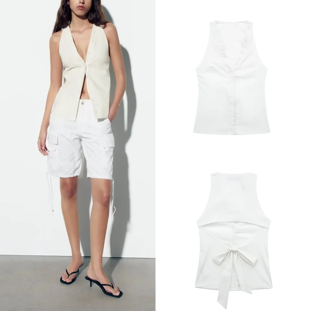 

Женский однобортный Топ из смеси льна PB & ZA, повседневный универсальный топ с воротником, весна-лето 3067075