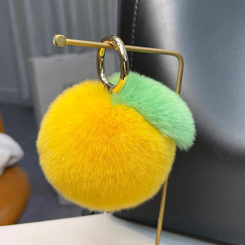 2022 Tangerine New In Real Ball Fur Handmade Cute Keychains Bag Accessory Car Keychain Gift Keyrings Gifts key chains for women