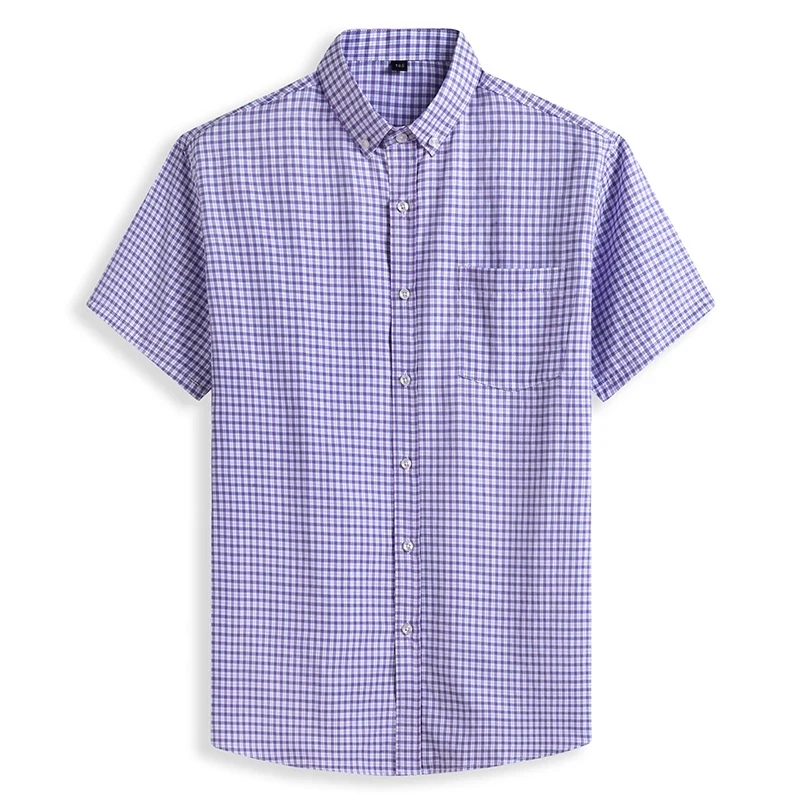 

Men's plus size short shirt Fashion high quality 100% cotton comfortable plaid men's short sleeve shirt 2021Added in summer