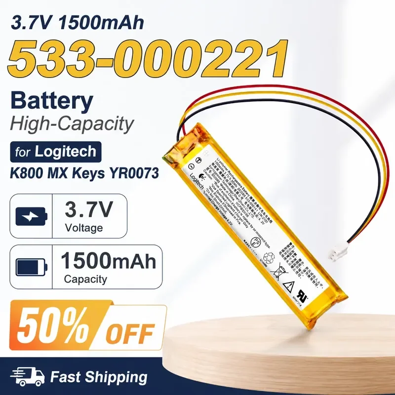 Фото Аккумулятор 3,7 В, 1500 мАч, 533-000221, высокой емкости для Logitech K800 MX Keys YR0073, быстрая доставка №1