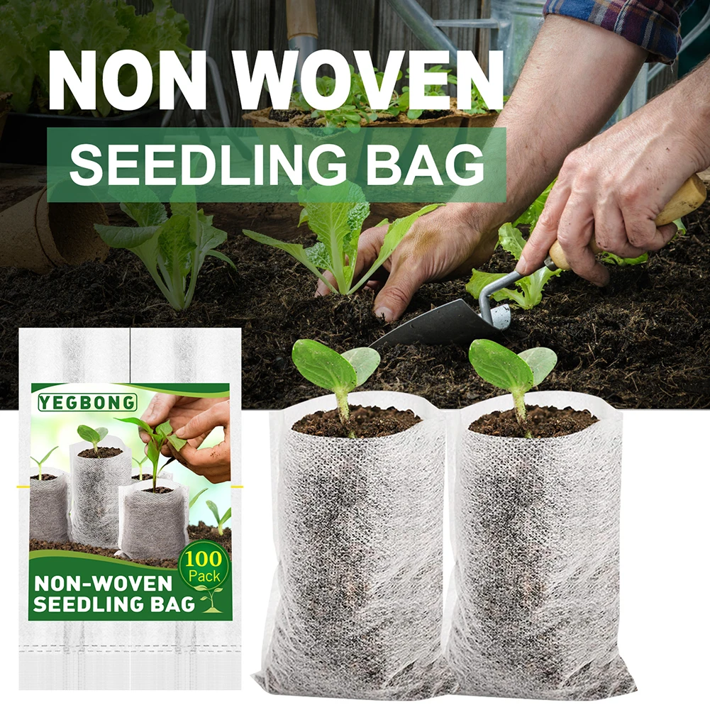 

100pcs Biodegradable Non-woven Seedling Pots Eco-Friendly Planting Bags Nursery Bag Plant Grow Bags For Garden 12 X 18 Cm