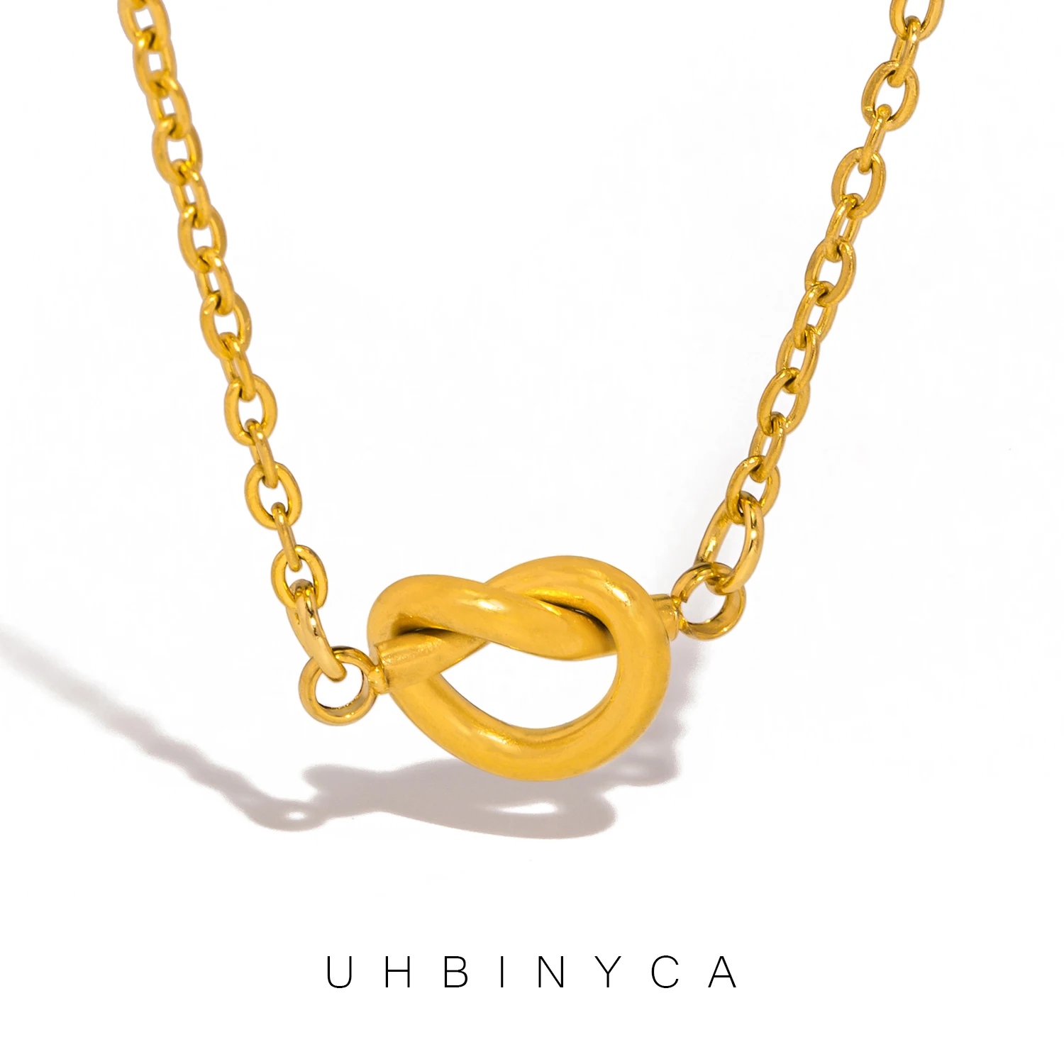 Ожерелье с кулоном из нержавеющей стали узлом для женщин ожерелья золотого цвета