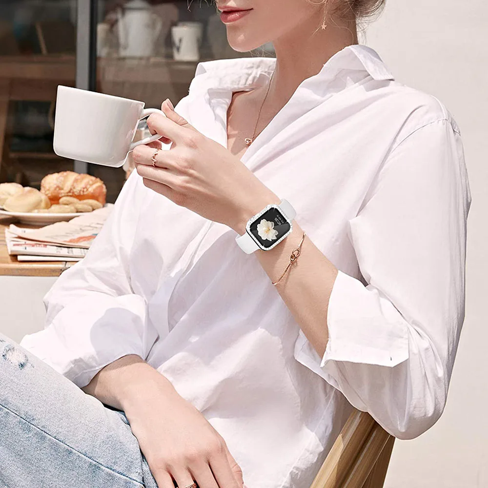 Алмазный чехол + пленка для Apple Watch Защитная экрана 45 мм 41 40 44 бампер телефона серии