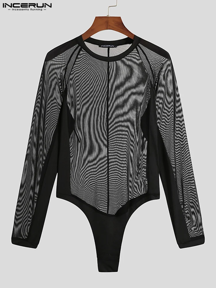 New Men's Comfortable Loungewear Onesies Male Fashion All-match Thin Long Sleevee Suits Transparent Jumpsuits S-5XL INCERUN 2022