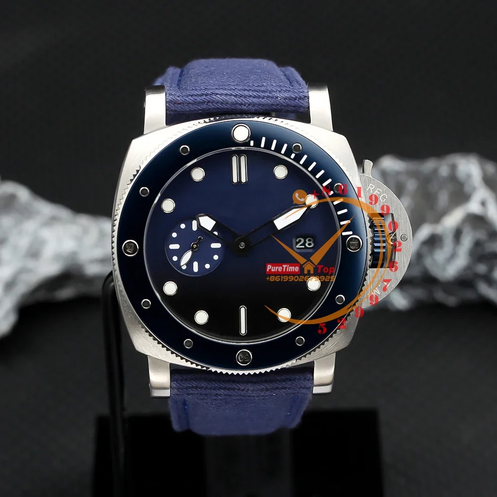 

Quarantaquattro Blu Profondo PAM01289 E-Steel Automatic Mens Watch Blue Dial Baton Numerals Nylon Leather Strap Puretime 2023