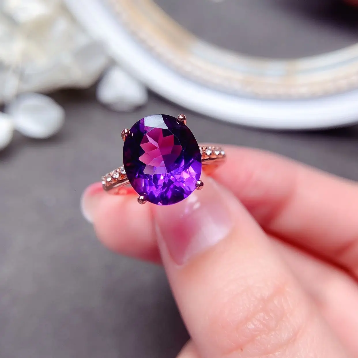 

Кольцо с натуральным бразильским аметистом, открытое Ювелирное Украшение с фиолетовым камнем, высокого уровня