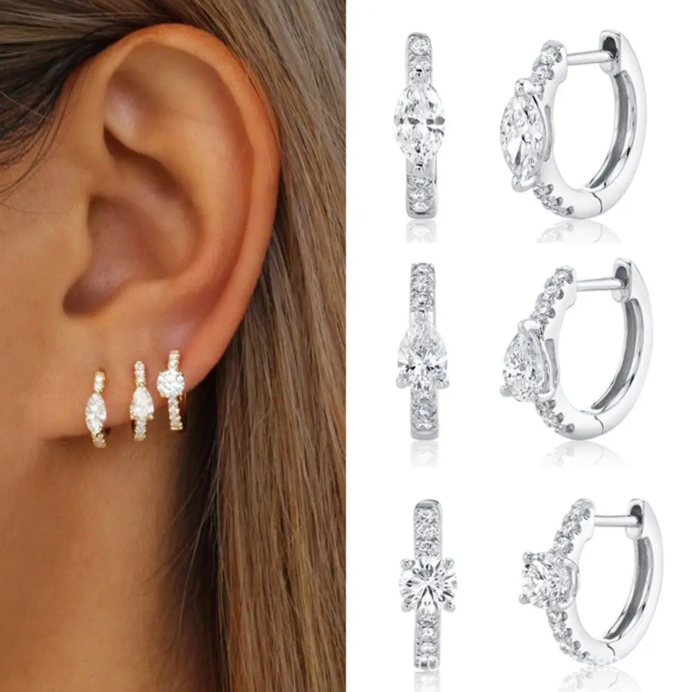 

Wedding Cubic Zircon Jewelry Gift Geometric Ear Clip Round Circle Huggie Hoop Earrings Ear Studs