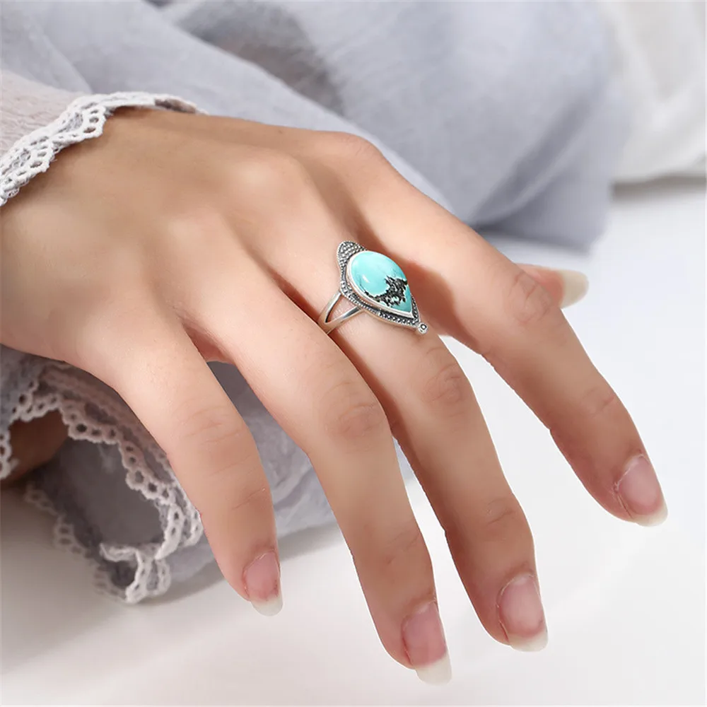 Ring Blank for 10x14mm Teardrop Cabochons Antique Style Ring Setting Thai Sterling Silver Adjustable Ring Base RB417S