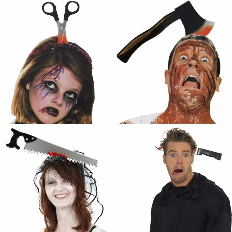 

Halloween Horror Props Blood Fake Ax Saws Knife Headband for Halloween Party Masquerade Mischief Props Decoration Kids Toy Gifts