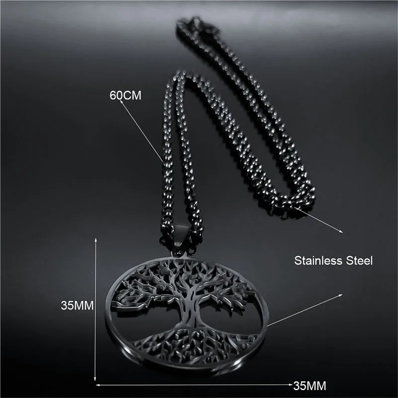 2023 Tree of Life Stainless Steel Long Necklace for Men Black Color Necklaces & Pendants Jewelry cadenas para hombre N834S03 images - 6