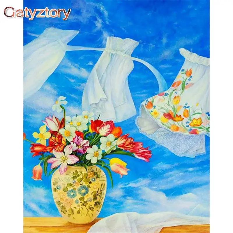 

GATYZTORY акриловые краски по номерам DIY Ручная работа картина по номерам цветы Краска по номерам для взрослых поделки уникальный подарок