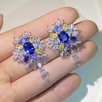 2022 new exquisite amethyst colorful long earring for women crystal diamond zircon paraiba silver plate engagement gift jewelry