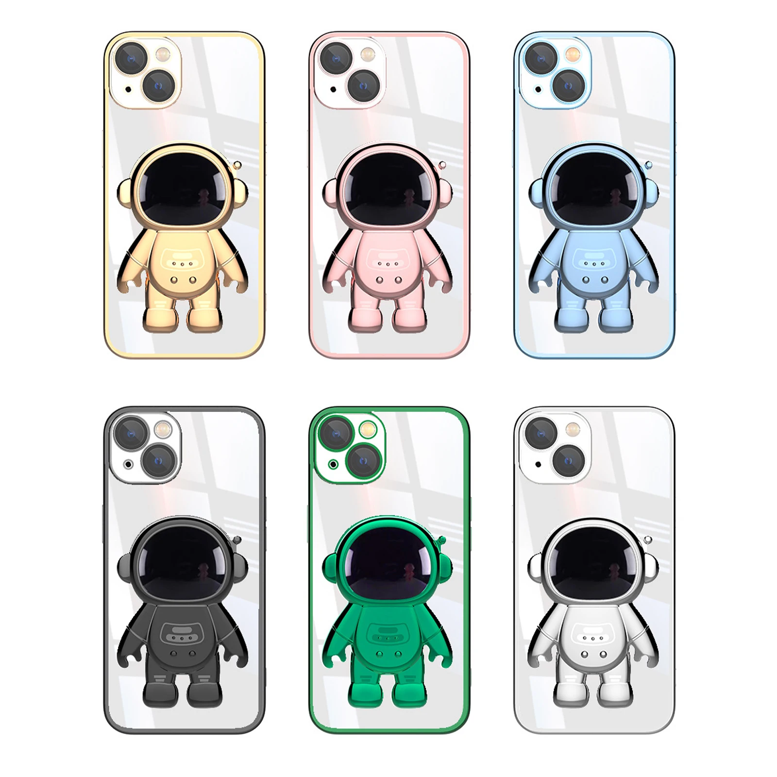 

Astronaut Stand Case with Lens Protector Cover for iPhone 11 12 13 Pro Max 5G Transparent Phone Case TPU Protective Cover Case