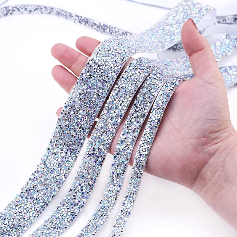 

1 Yard Self Adhesive Crystal AB Rhinestone Sticker Chain Resin Glitter Pearl Ribbon Point Back Rhinestone for Crafts Decoration