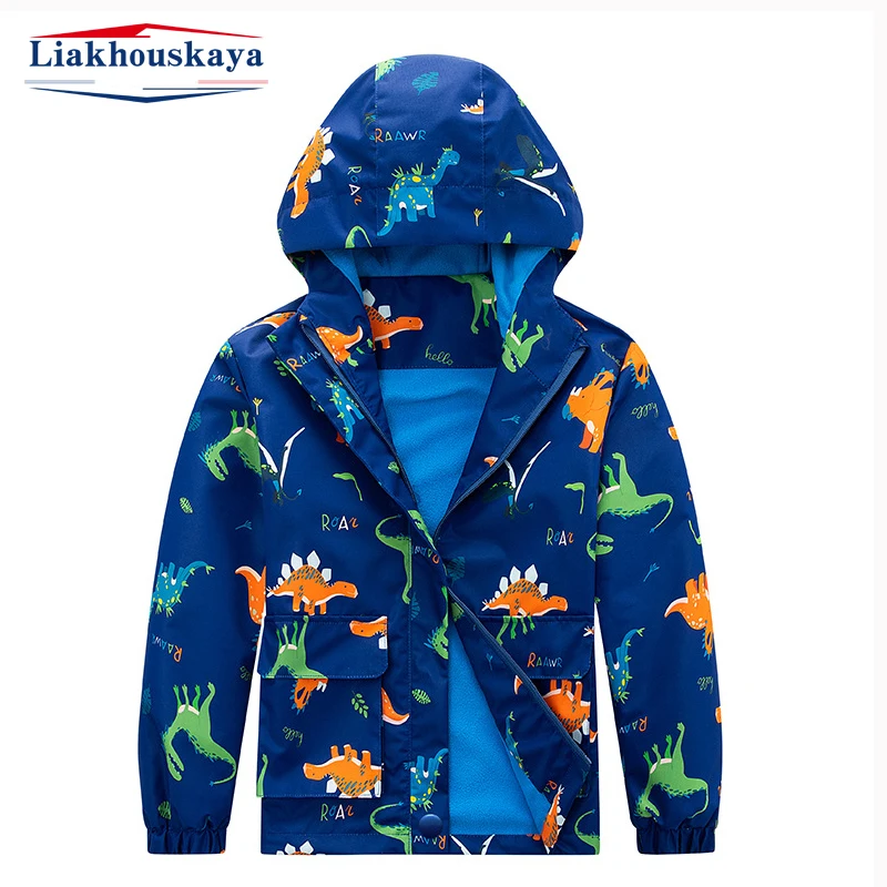 

Водонепроницаемая куртка для мальчиков, новая весенне-Осенняя детская верхняя одежда, спортивные модные детские куртки с динозаврами, двух...