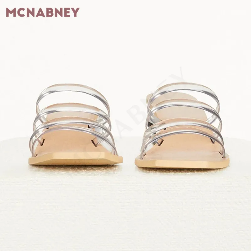 Crystal Ball Heel Transparent Slippers Summer New Fairy Style Square Toe High Heel Sandals One Word Transparent Belt Sandals