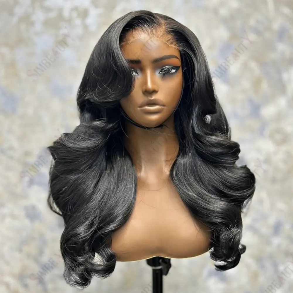 Фото Парик из натуральных волос 200 Density Jet Black Body Wave с полной кружевной основой и детским волосом, 360 Lace Frontal, без клея, из бразильских волос Remy №2