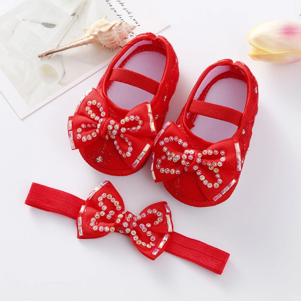 

Fashion Bow Baby Girls Princess Shoes +Hair Band Cute Non-Slip Walkers Shoe Infant Newborn Girl Crib Prewalker Moccasins
