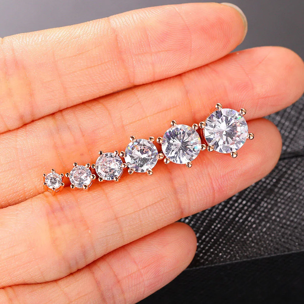 

Classic versatile six-claw zircon crown earrings female imitation diamond Mosonite multi-color earrings cross-border wholesale