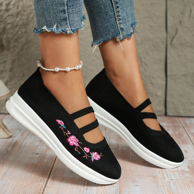 

Shoes for Women 2023 Elastic Band Women's Vulcanize Shoes Autumn Outdoor Walking Shoes Women Mesh Flowers Flat Shoes Ladies