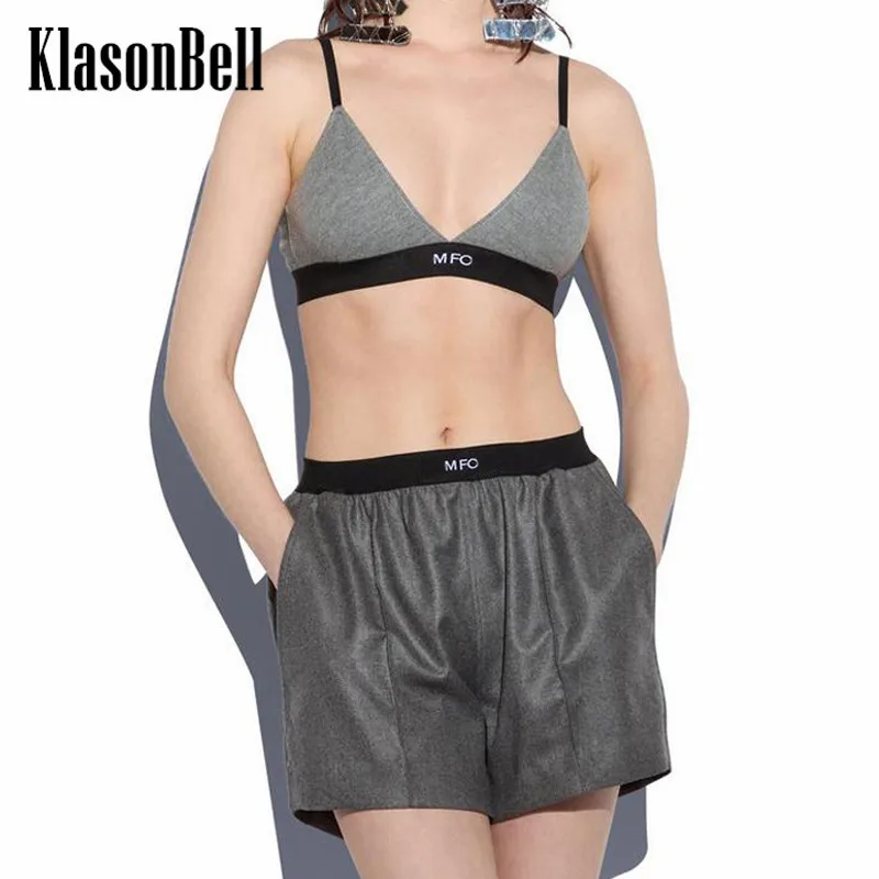 

7.31 KlasonBell Letter Fashion Sexy V-Neck Spaghetti Strap Tank Top Or Elastic Waist Shorts Sports Set Women