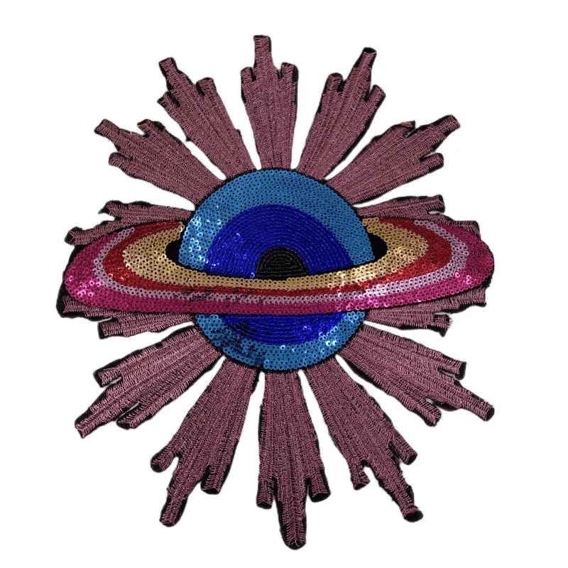 

1PC Iron On Patches Custom Embroideried UFO Sequins Garment Parches Para La Embroidery Sequined Patches For Clothing Shirt