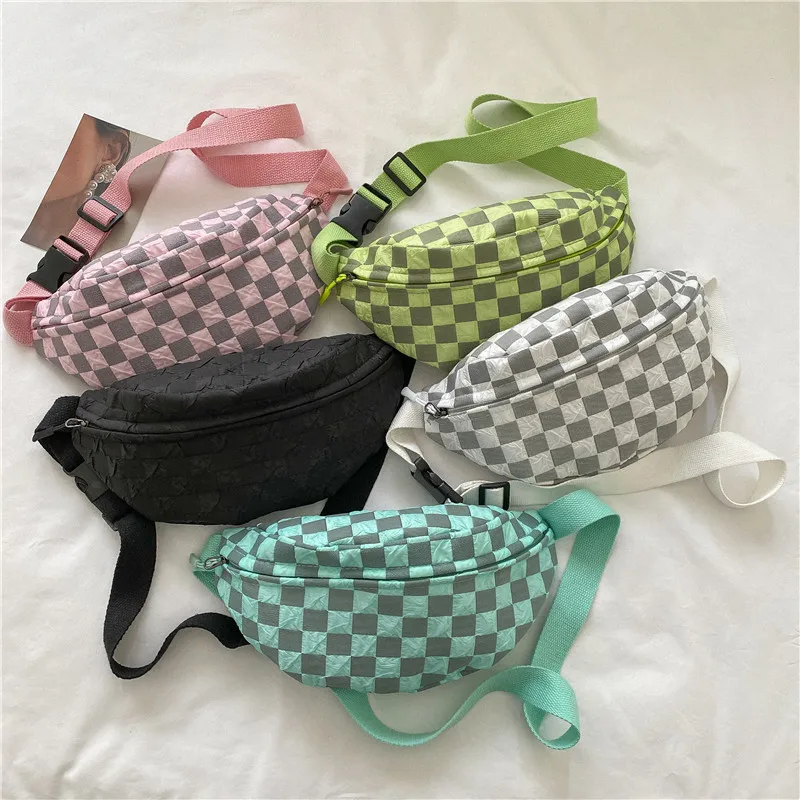 

Plaid Women Waist Crossbody Bag Brand Designer Men Chest Bag Fashion Casual Fanny Pack Hip Purse Large Capacity Ladies Handbag