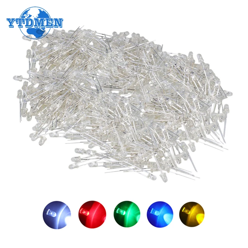 

500PCS 3mm LED Diode Clear Bright Multicolor Individual Light Emitting Diodes Kit Red/Green/Blue/Yellow/White/Orange for Arduino