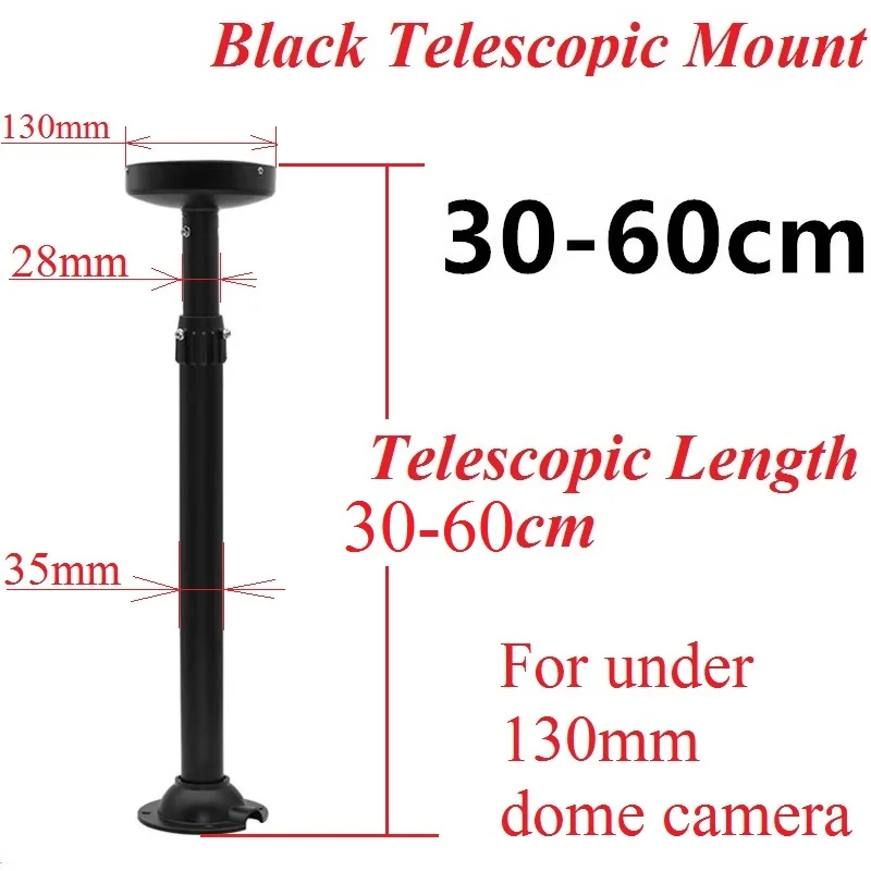 Черный купольный/пуля из алюминиевого сплава, кронштейн для камеры видеонаблюдения, поддержка камеры, телескопические длина 20-200 см для настенного потолочного крепления