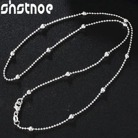 925 sterling silver full smooth beads chain necklace 16 24 inch for women man engagement wedding fashion charm jewelry