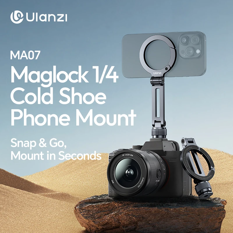 Фото Ulanzi MA07 Maglock 1/4 крепление для телефона с холодным башмаком, двухстороннее магнитное крепление для телефона для штатива для камеры для iPhone 16, 15, 14, 13 №2
