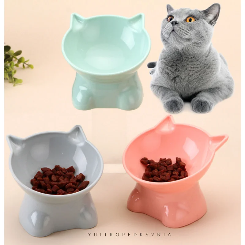 

Pet Bowl Large Capacity Cats Bowls Oblique Mouth Cute Cartoon Cat Shape Cat Dog Food Dispenser Pet Feeder Pets Supplies