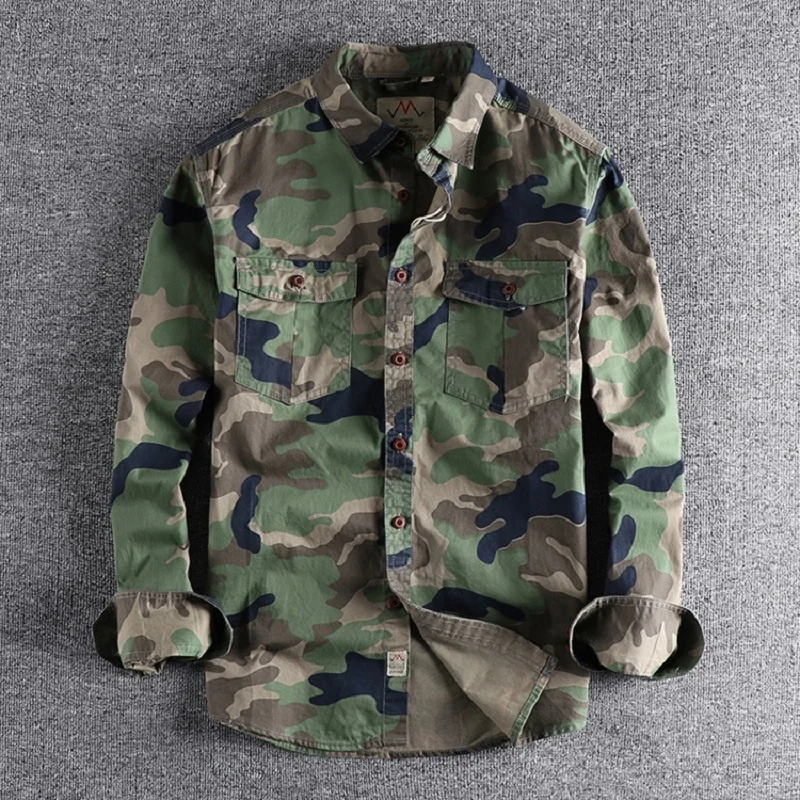 

Men Camouflae Caro Sirts i Quality Durable Outdoor ikin Sport Daily Military Style Casual Yout Pocket Breasted Camicia