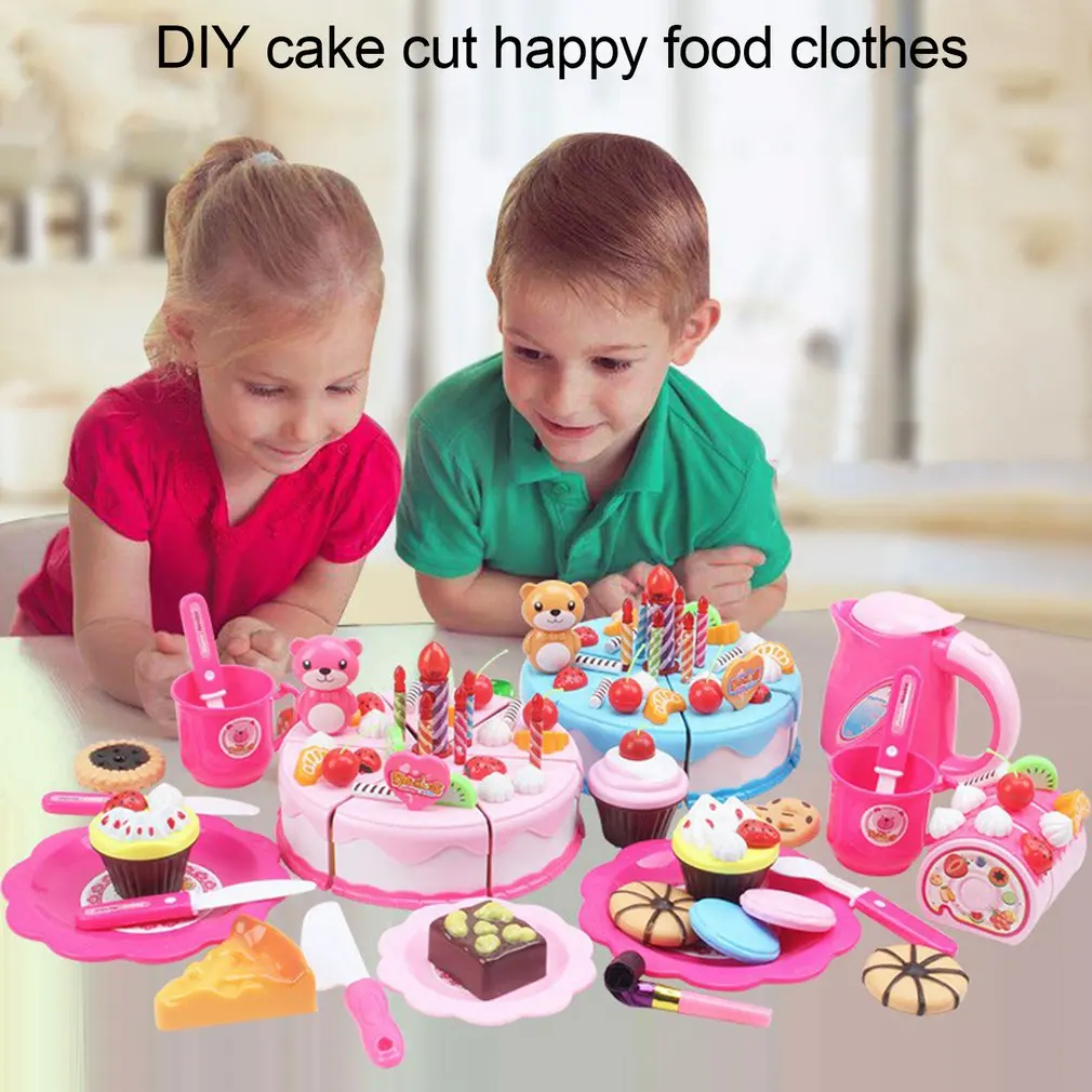 

DIY Cake Toy Kitchen Food Pretend Play Cutting Fruit Birthday Toys Cocina De Juguete Pink Blue For Kid Educational Gift