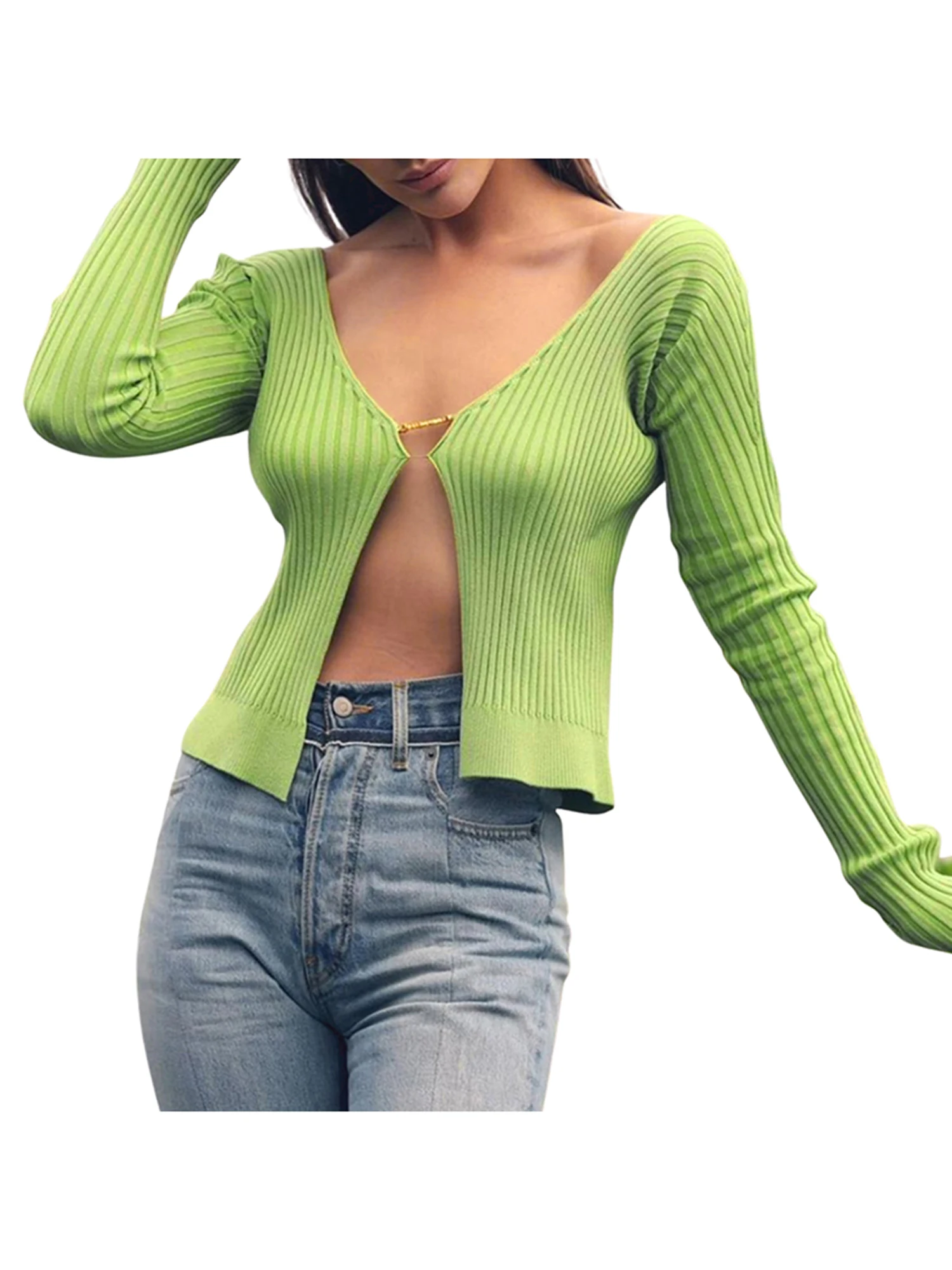 

Women s Y2K Ruched Button Down Shirt Blouse Deep V Neck Bell Long Sleeve Lettuce Trim Cardigan Tie Up Open Front Pleated Split