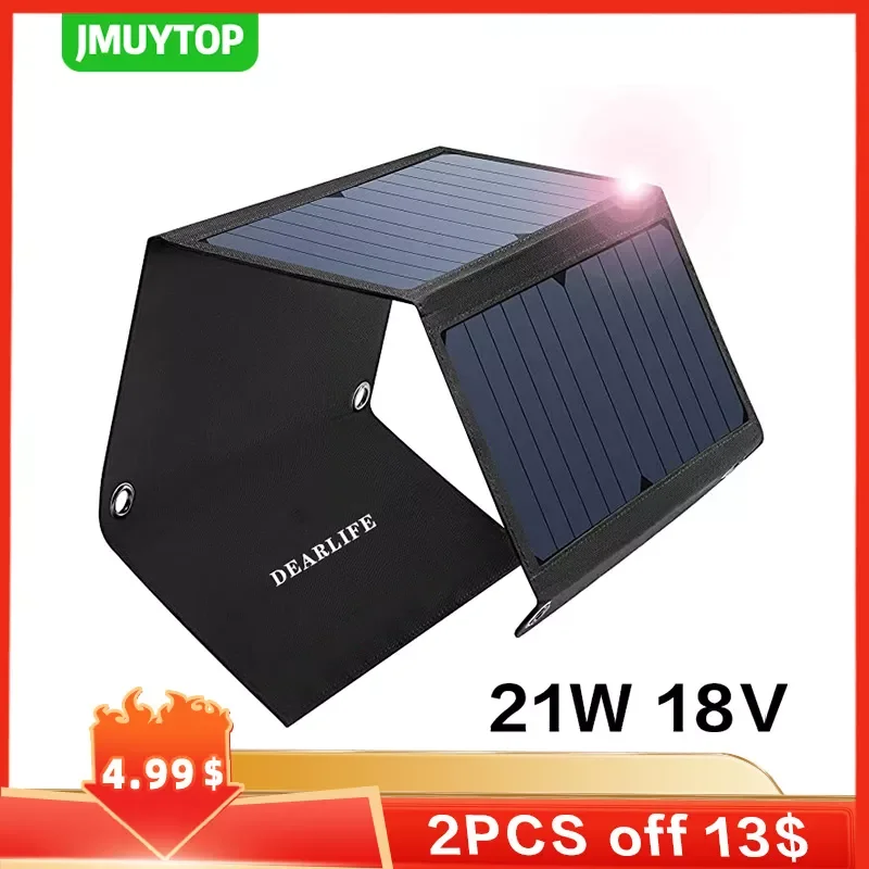 

Outdoor camping Solar Panel 18V 21W Solar Charger DC USB port Foldable Power Bank generator For caravana Car Battery laptop