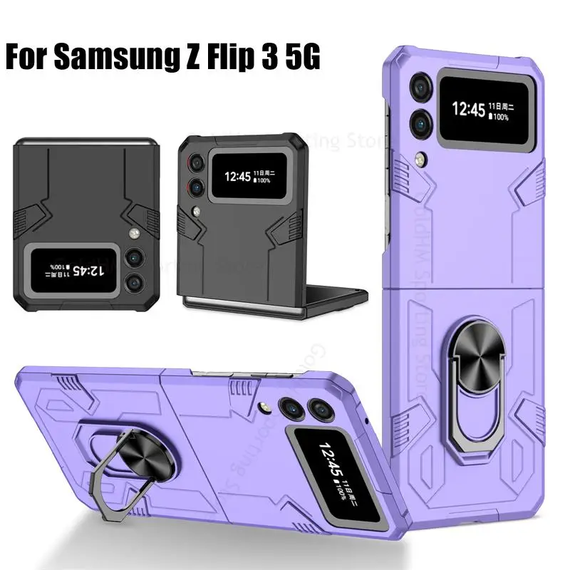 

Heavy Duty Protective Cover For Samsung Z Flip 3 5G Magnetic Ring Stand Cover For Galaxy Z Flip3 SM-F711B Armor Shockproof Case
