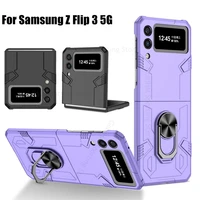heavy duty protective cover for samsung z flip 3 5g magnetic ring stand cover for galaxy z flip3 sm f711b armor shockproof case