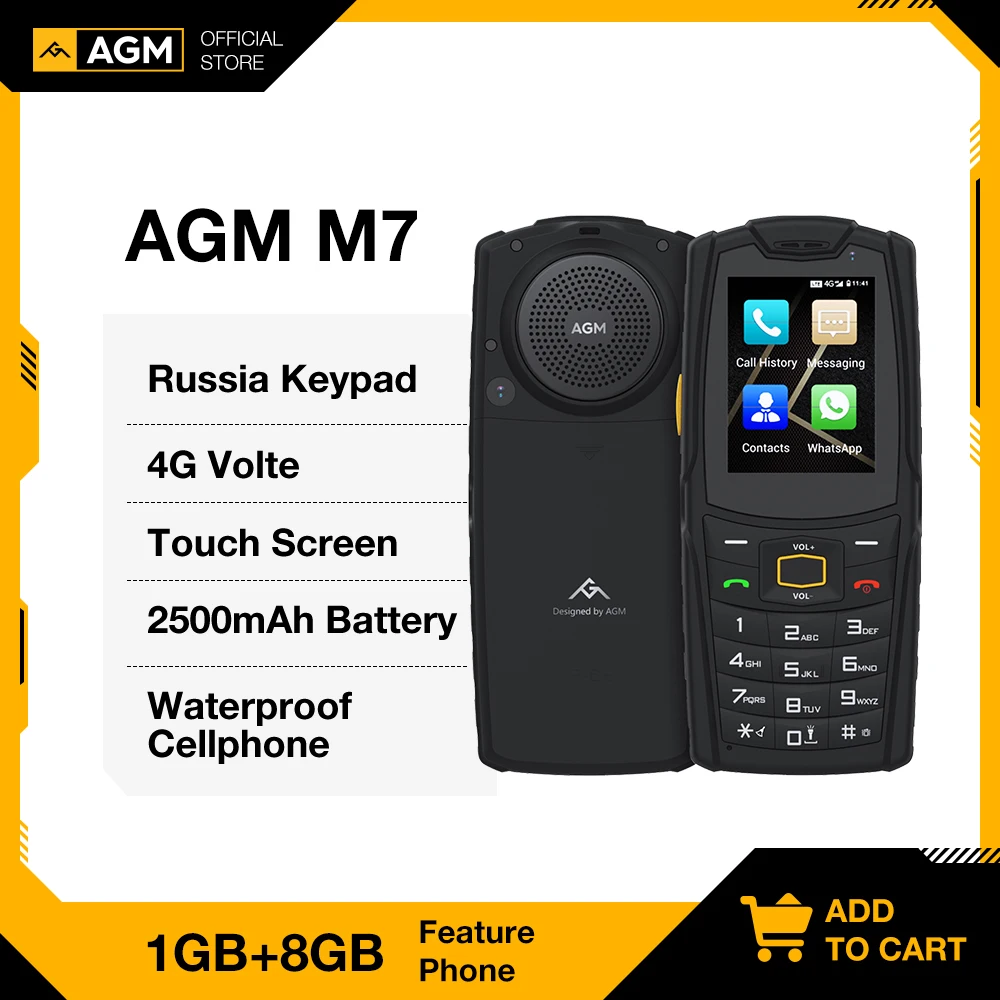 English Russia Keypad Rugged Phone AGM M7 4G Volte Android Feature Phone Waterproof Touch Screen Mobile Phone 2500mAh Cellphone